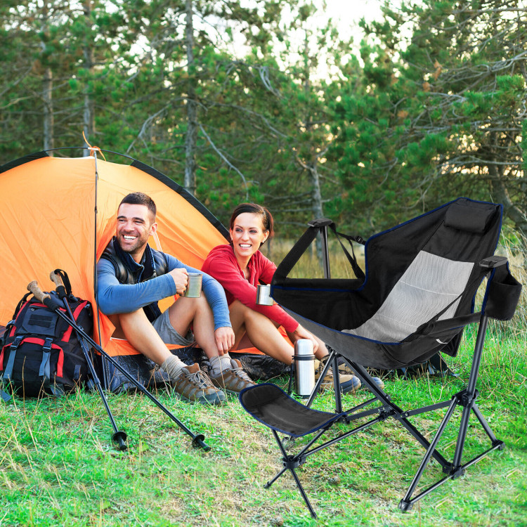 Hammock Camping Chair with Retractable Footrest and Carrying Bag-BlackCostway Gallery View 2 of 10